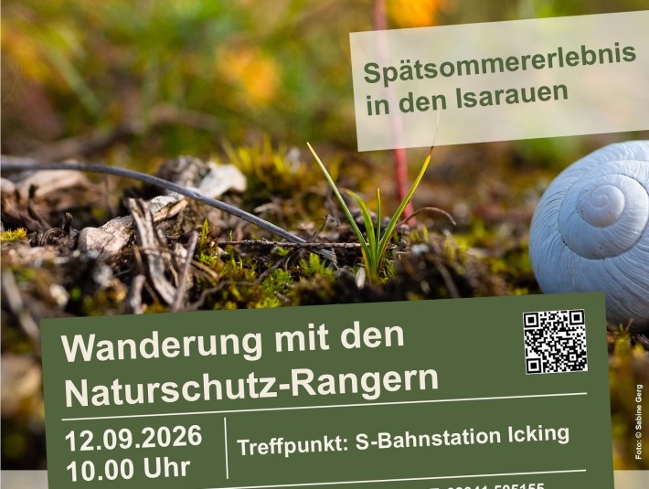 Plakat zur Rangertour "Sp&auml;tsommererlebnisse in den Isarauen" am 12.09.2026 ab Icking, &copy; Landratsamt Bad T&ouml;lz-Wolfratshausen, Foto Sabine Gerg