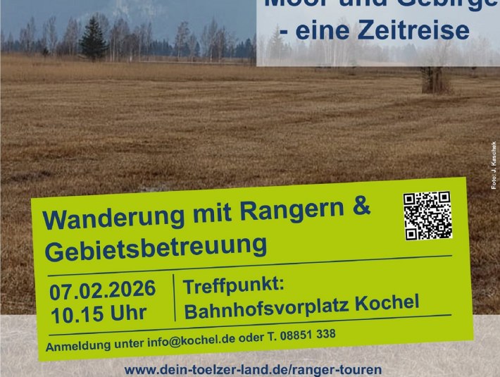 Plakat zur Tour am 7.2. 26 &quot;Moor und Gebirge - eine Zeitreise&quot; ab Kochel a. See, © Landratsamt Bad Tölz-Wolfratshausen|Foto: J. Kaschek